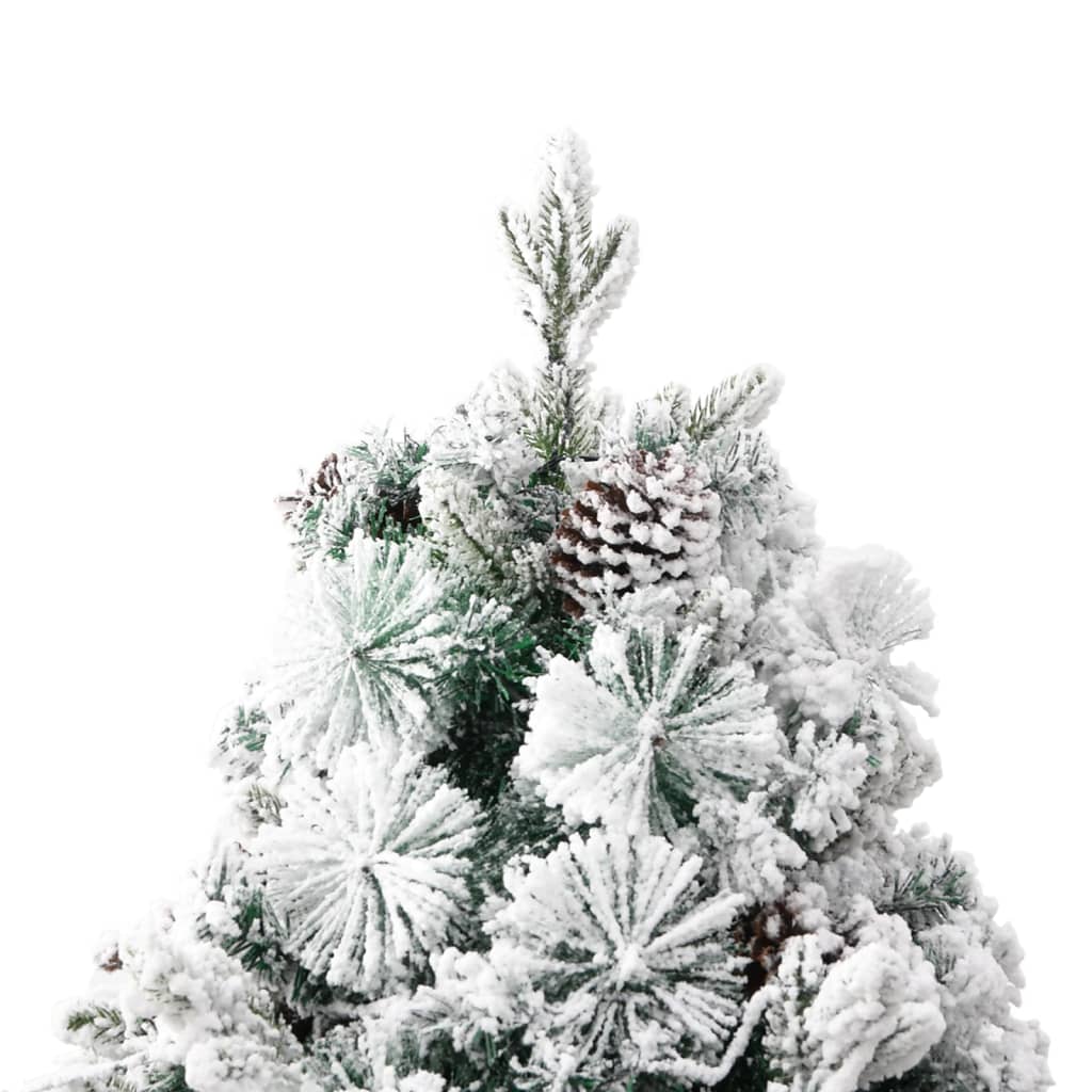 vidaXL Forhåndsbelyst juletre flokket snø og kongler 225 cm PVC og PE