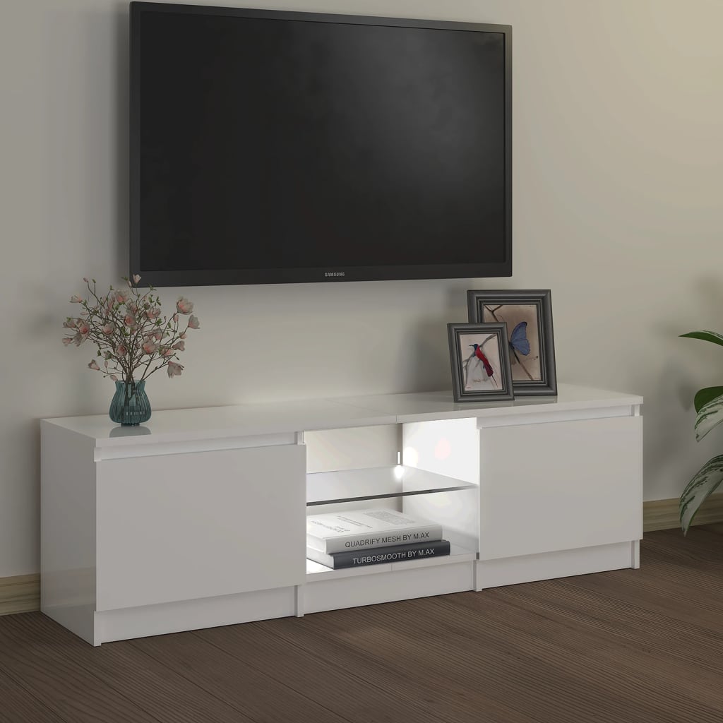 vidaXL TV-benk med LED-lys høyglans hvit 120x30x35,5 cm