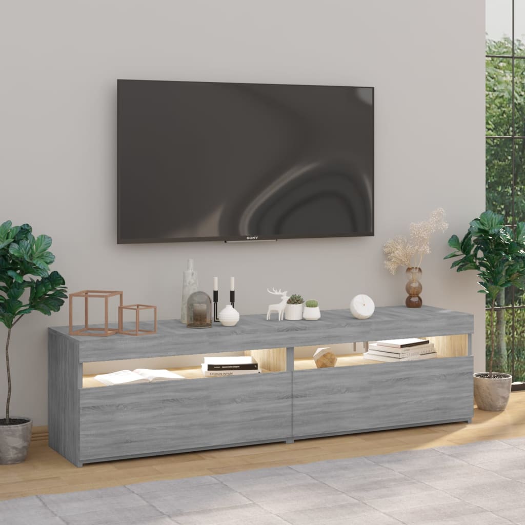 vidaXL TV-benk med LED-lys 2 stk grå sonoma 75x35x40 cm