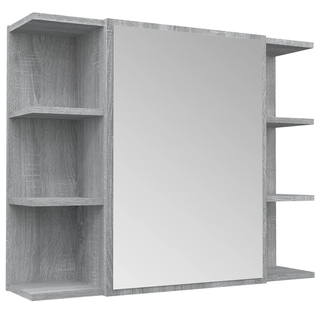 vidaXL Baderomsskap med speil grå sonoma 80x20,5x64 cm konstruert tre