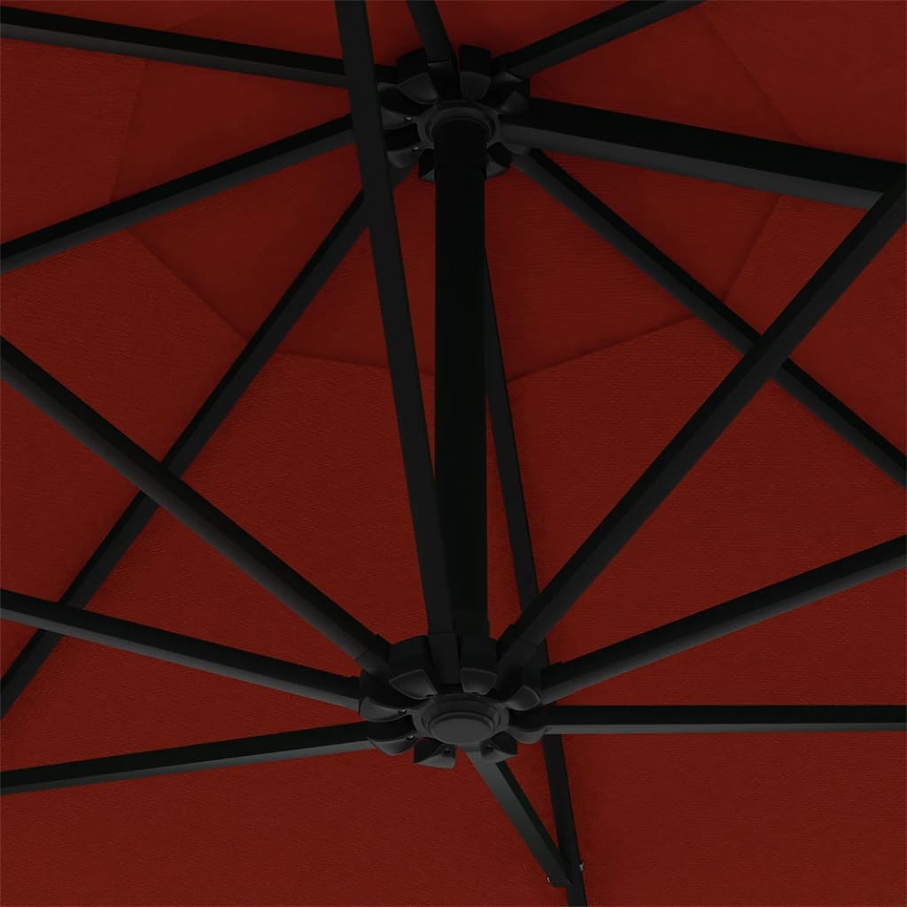 vidaXL Veggmontert parasoll med LED og metallstolpe 300 cm terakotta