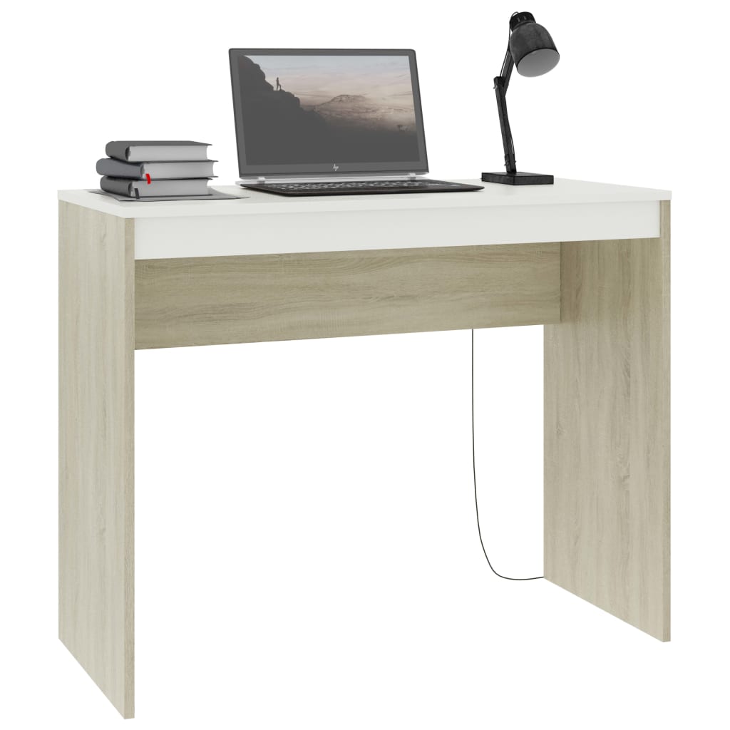 vidaXL Skrivebord hvit og sonoma eik 90x40x72 cm konstruert tre