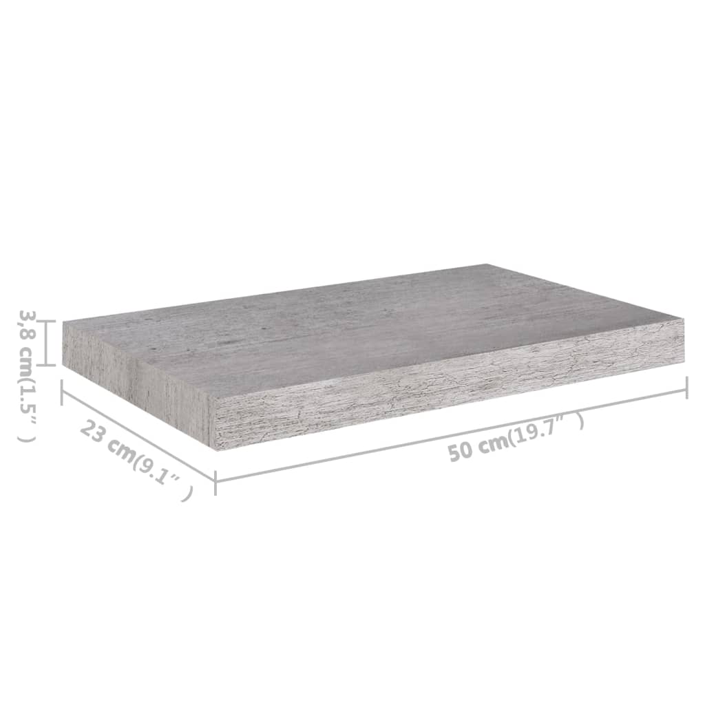 vidaXL Flytende vegghyller 2 stk betonggrå 50x23x3,8 cm MDF