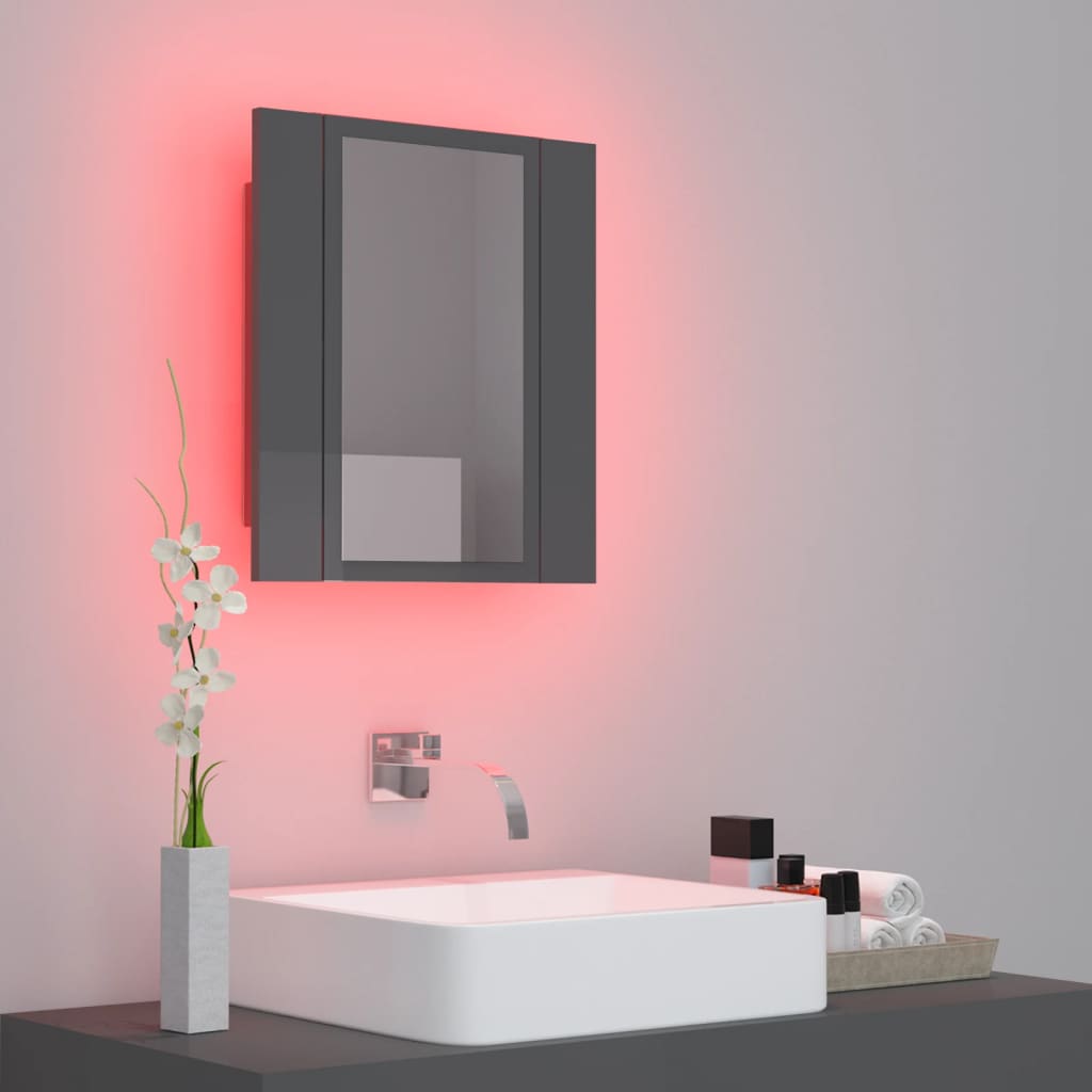 vidaXL LED-speilskap høyglans grå 40x12x45 cm akryl