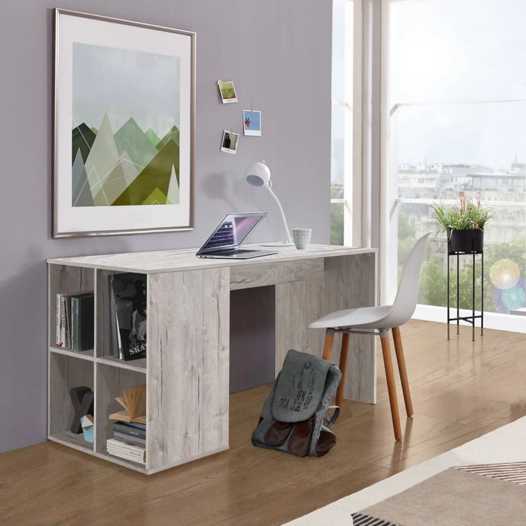 FMD Skrivebord med sidehyller 117x73x75 cm sandfarget eik