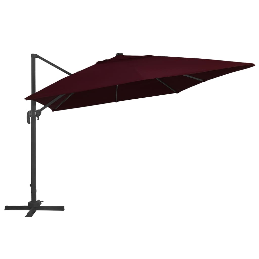 vidaXL Utendørs parasoll med LED-lys vinrød 400x300 cm