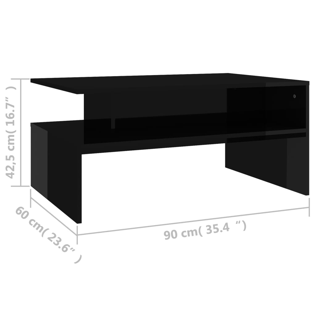 vidaXL Salongbord høyglans svart 90x60x42,5 cm sponplate
