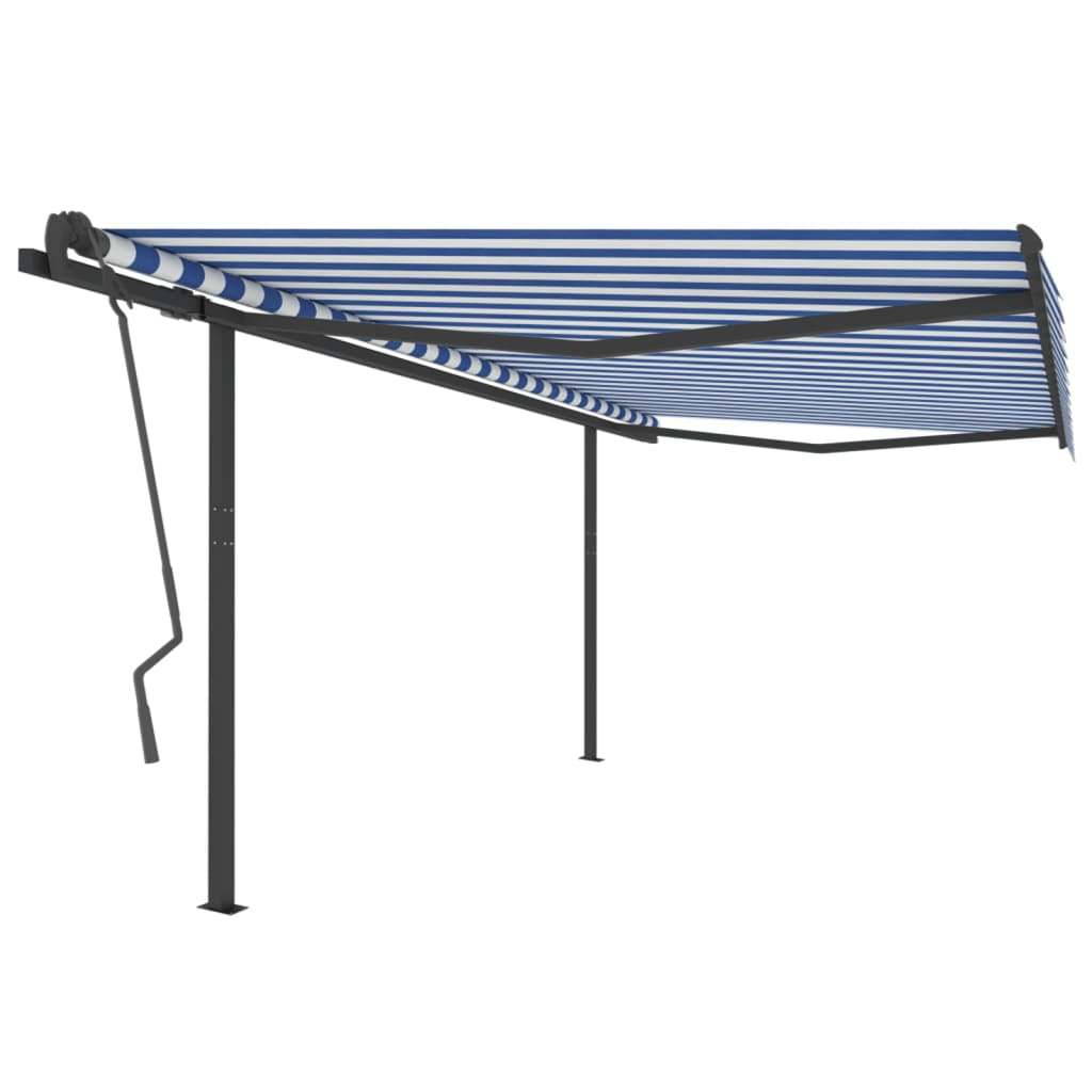 vidaXL Manuell uttrekkbar markise med stolper 4x3,5 m blå og hvit