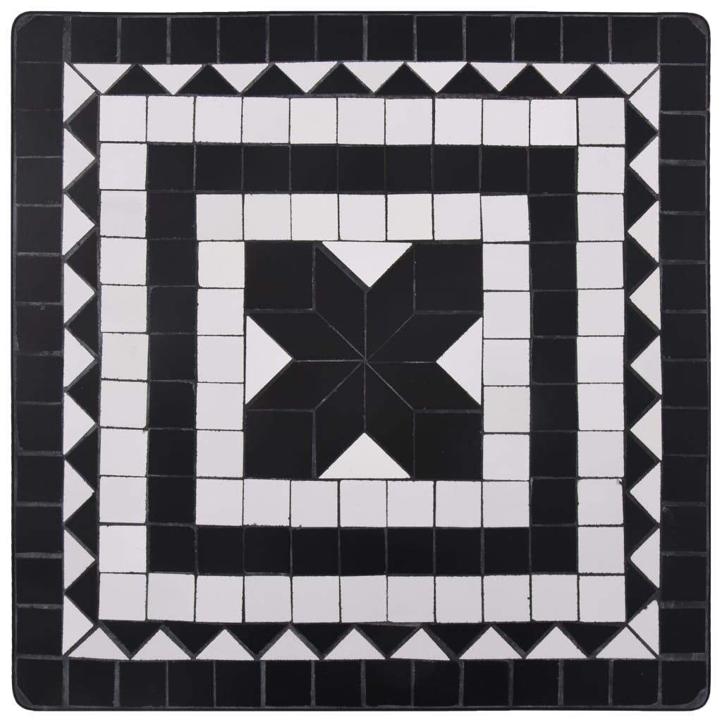 vidaXL Mosaikkbistrosett med keramikkfliser 3 deler svart og hvit