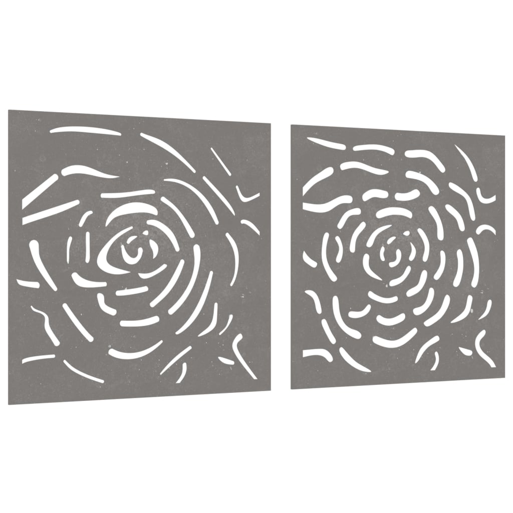 vidaXL Veggdekorasjoner til hage 2 stk 55x55 cm cortenstål rosedesign