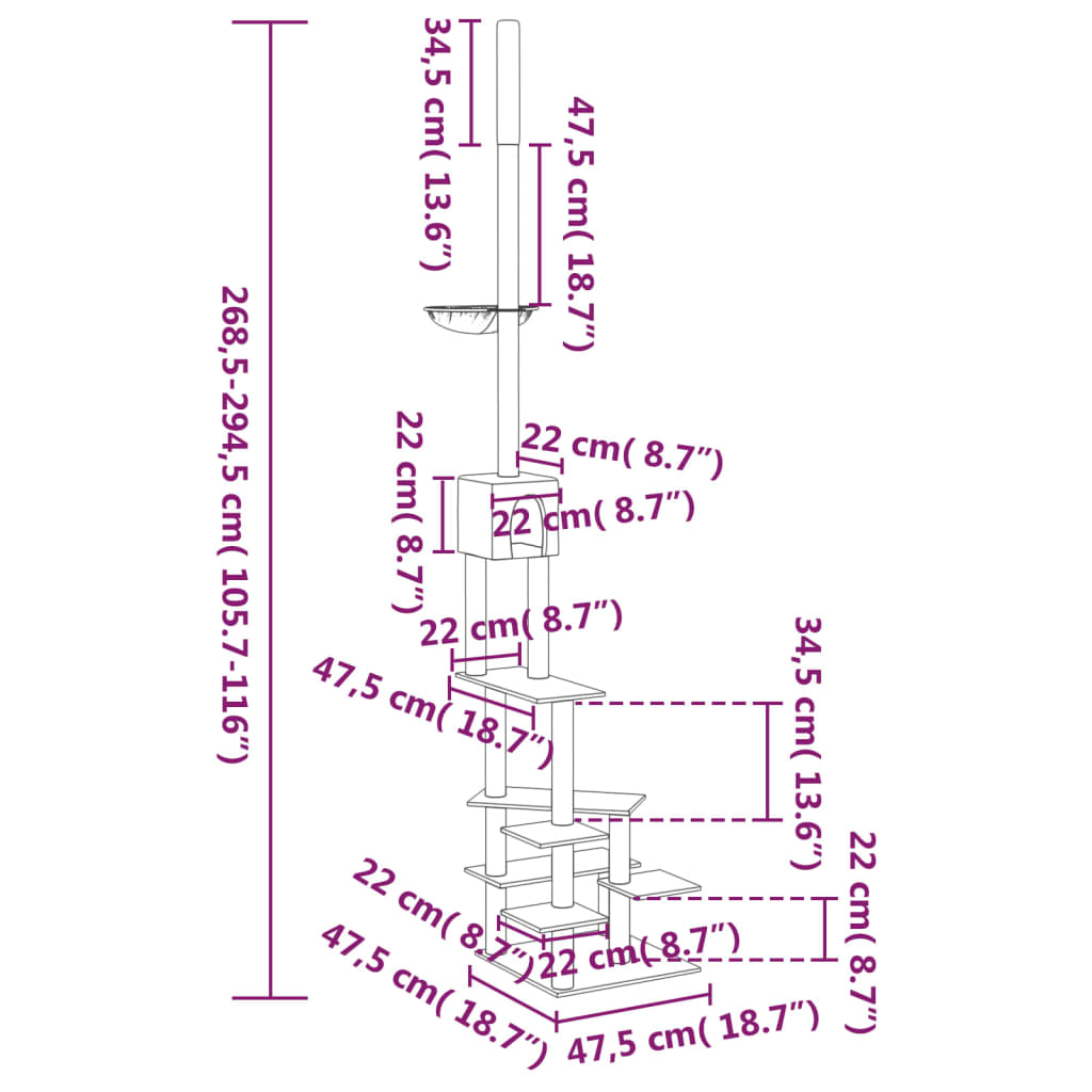 vidaXL Kloretre gulv til tak kremhvit 268,5-294,5 cm