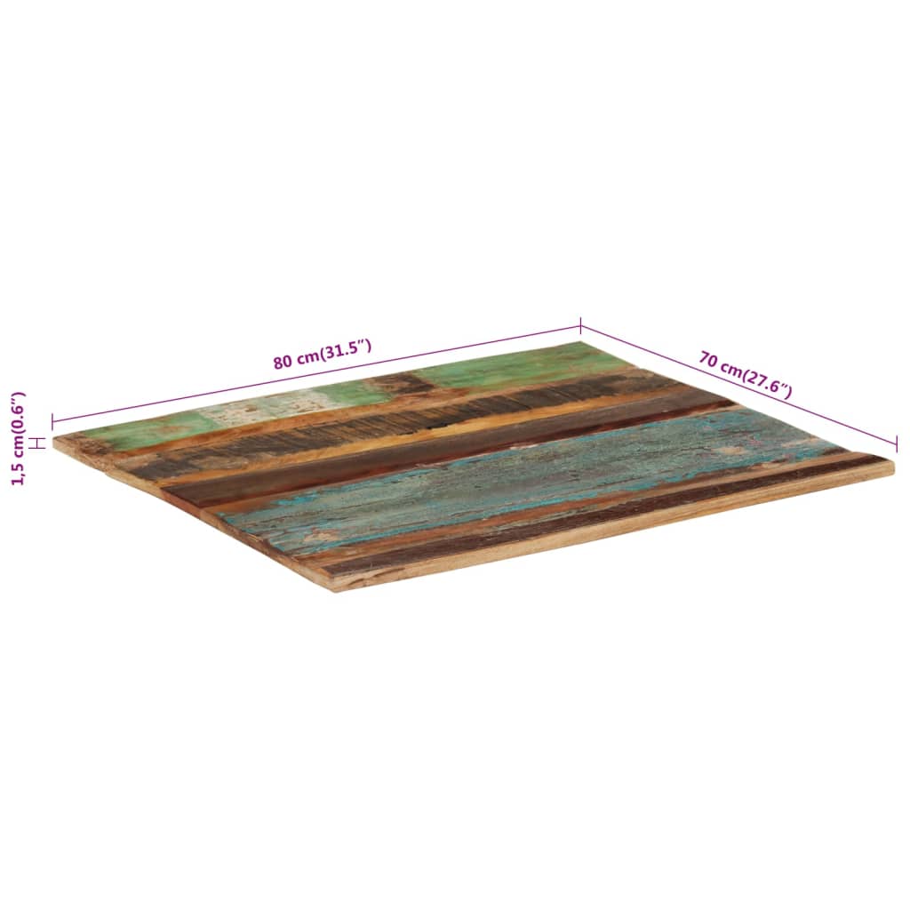 vidaXL Rektangulær bordplate 70x80 cm 15-16 mm gjenvunnet heltre