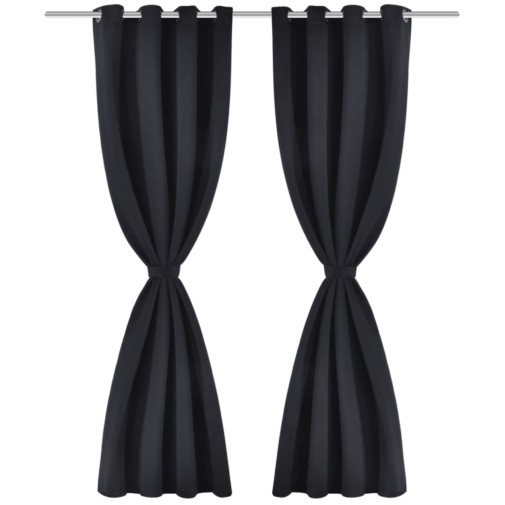 Energisparende gardiner med metallringer 2 stk svart 135 x 245 cm