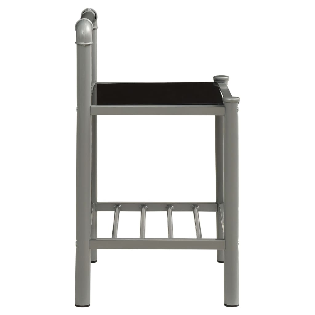 vidaXL Nattbord grå og svart 45x34,5x62,5 cm metall og glass