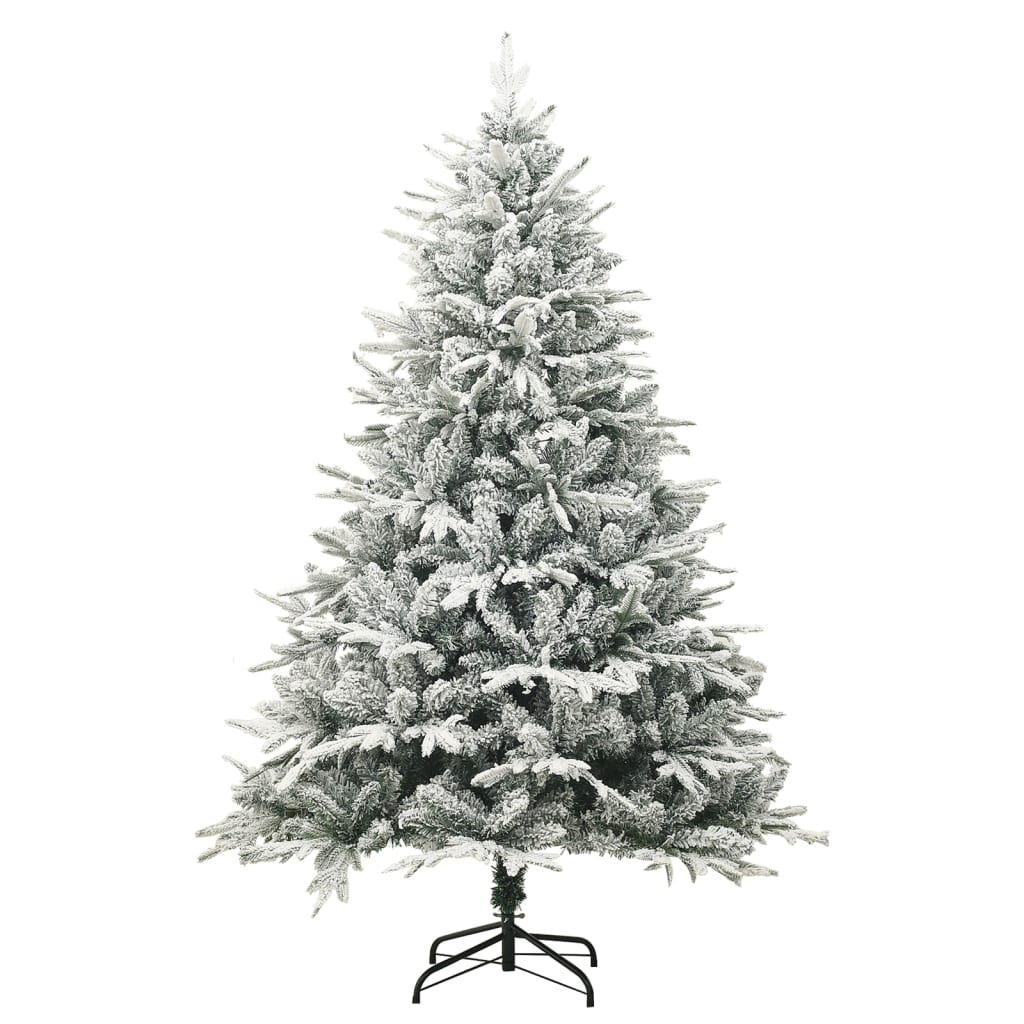vidaXL Kunstig juletre med LED kulesett flokket snø 210 cm PVC og PE