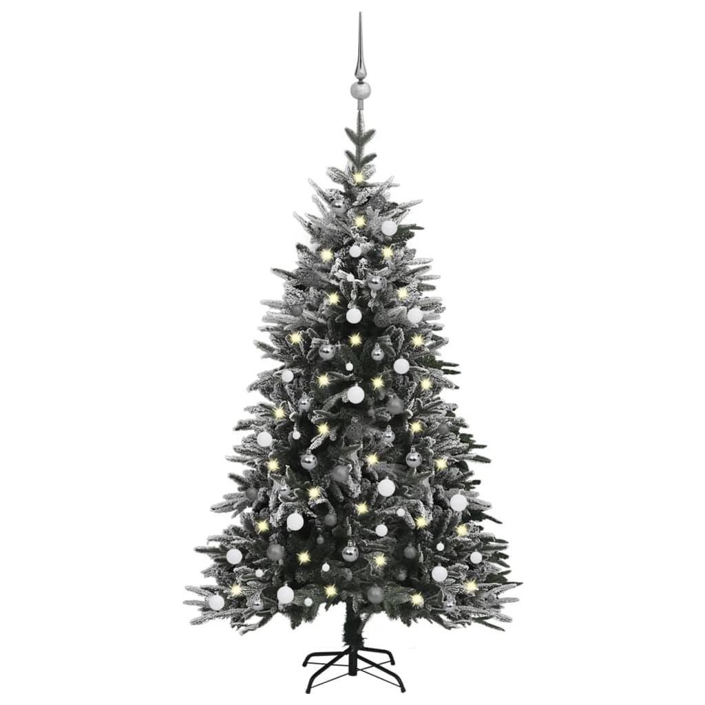 vidaXL Kunstig juletre med LED kulesett flokket snø 180 cm PVC og PE