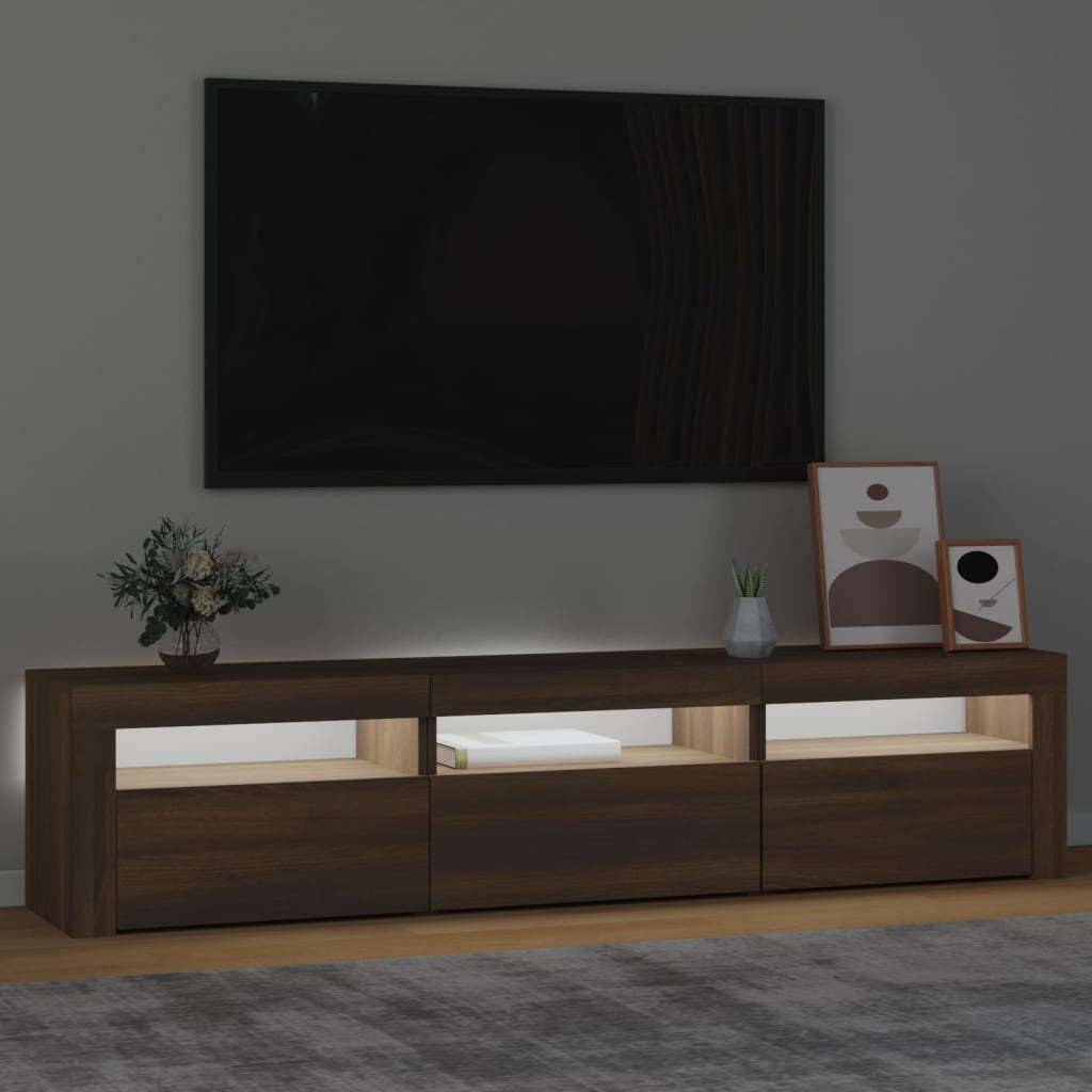vidaXL TV-benk med LED-lys brun eik 180x35x40 cm