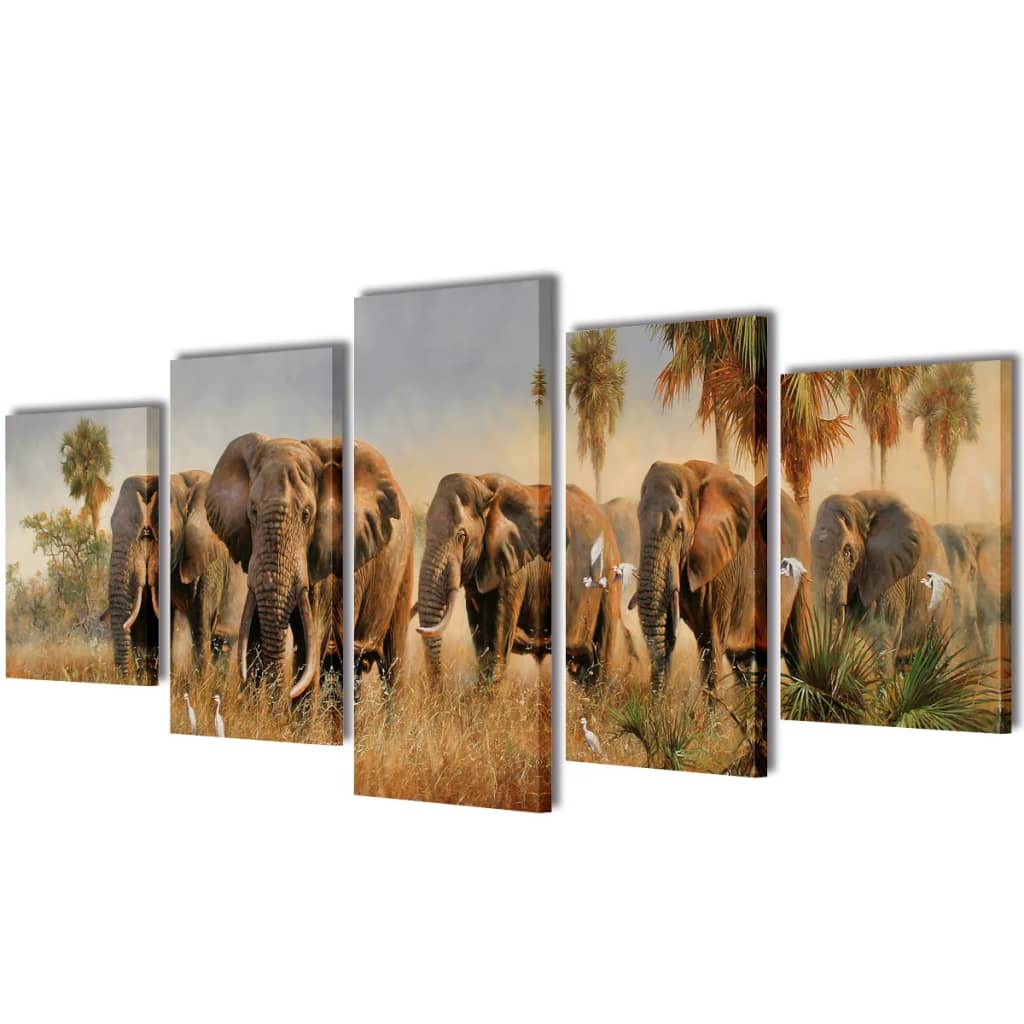 Kanvas Flerdelt Veggdekorasjon Elefanter 200 x 100 cm