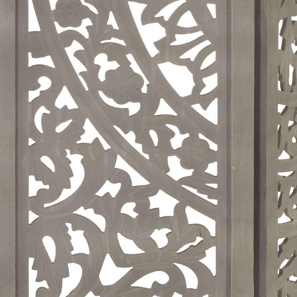 vidaXL Romdeler håndskåret 3 paneler grå 120x165 cm heltre mango