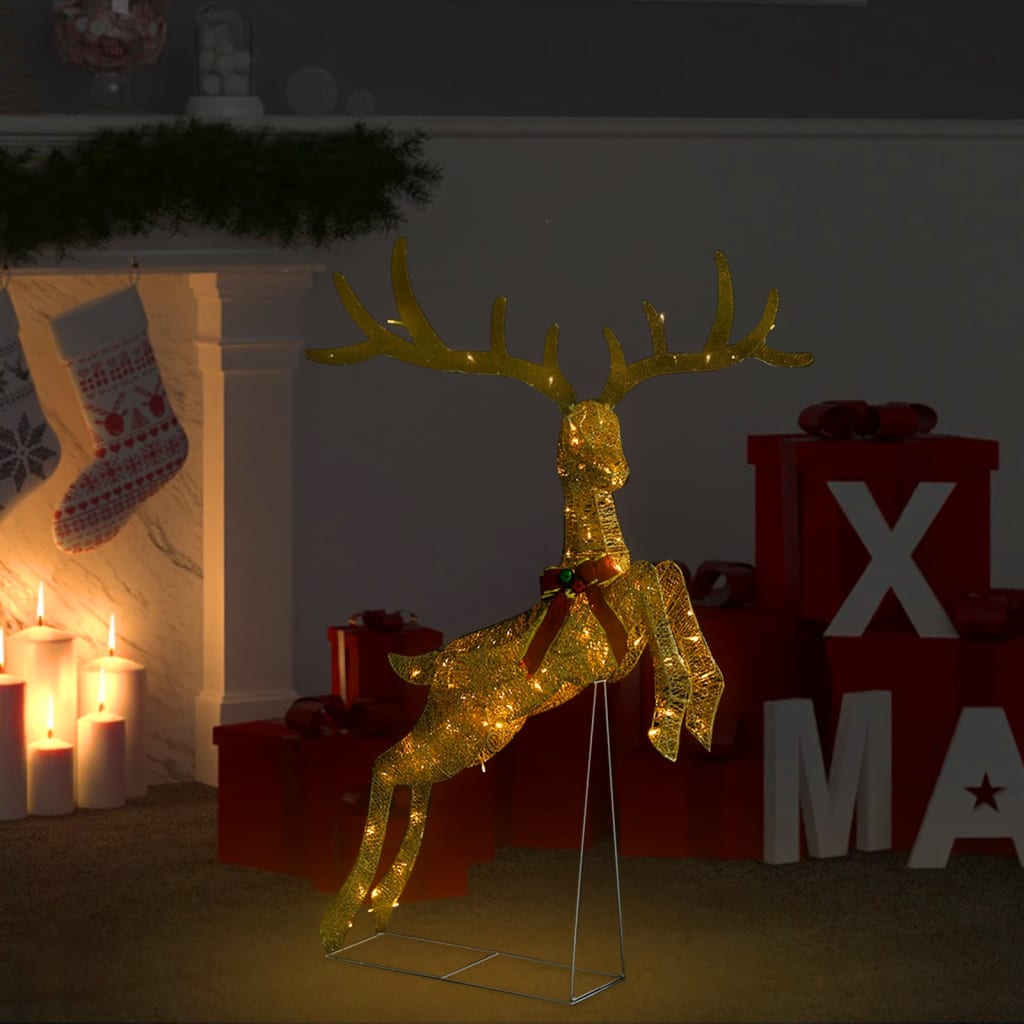 vidaXL Flygende julereinsdyr 120 LED gull varmhvit