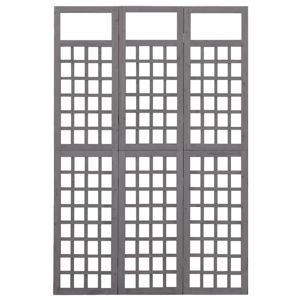 vidaXL Romdeler/espalier 3 paneler heltre gran grå 121x180 cm