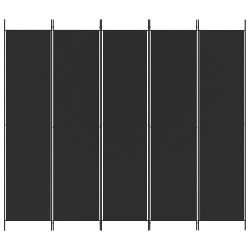 vidaXL Romdeler 5 paneler svart 250x220 cm stoff