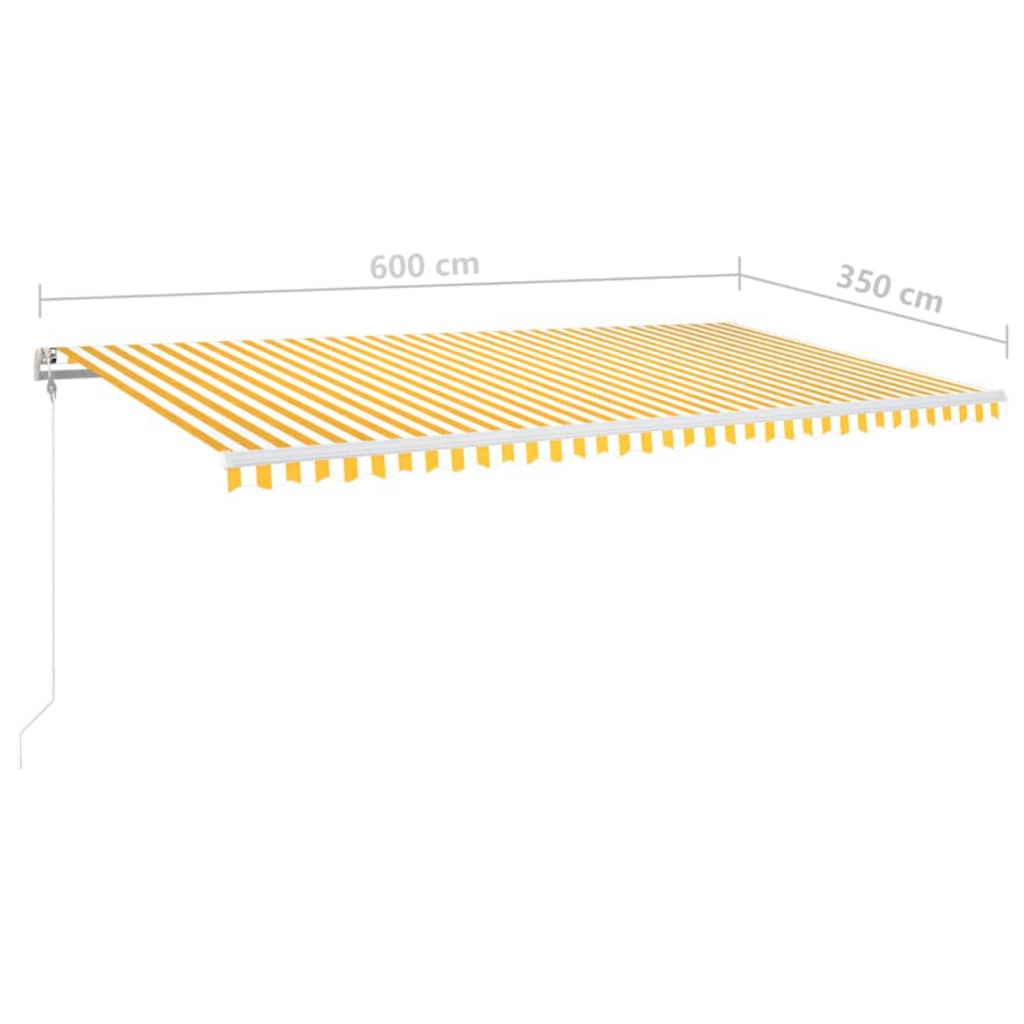 vidaXL Automatisk markise med vindsensor og LED 600x350 cm gul/hvit