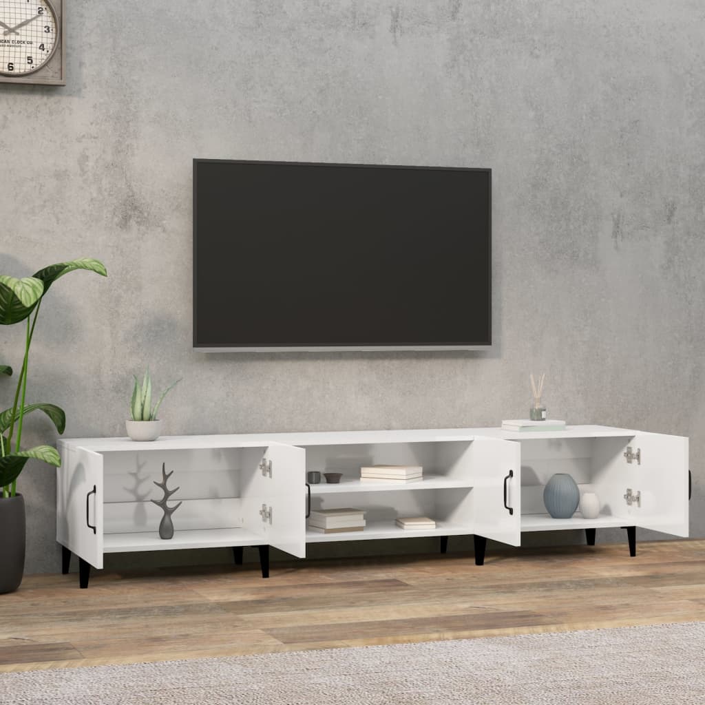 vidaXL TV-benk høyglans hvit 180x31,5x40 cm konstruert tre