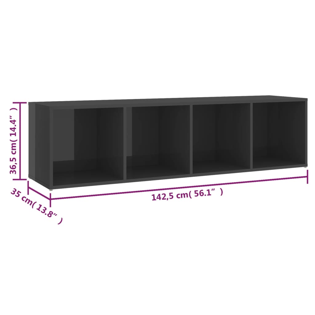 vidaXL TV-benker 3 stk høyglans grå 142,5x35x36,5 cm sponplate