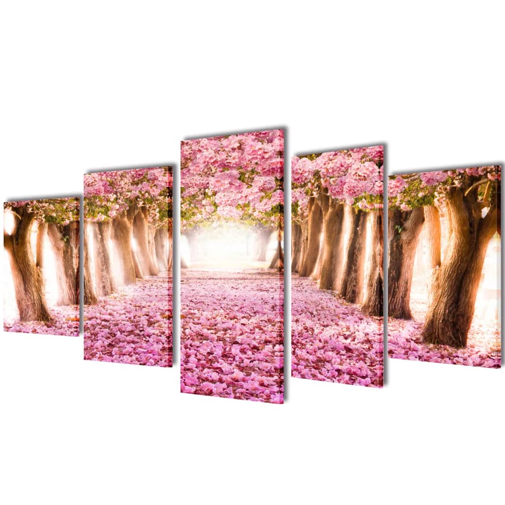 Kanvas Flerdelt Veggdekorasjon Kirsebær Blomstrer 100 x 50 cm