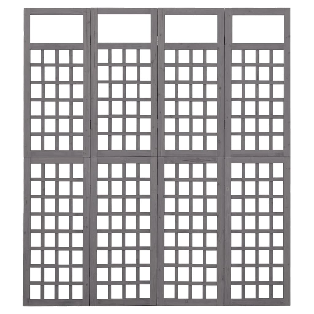 vidaXL Romdeler/espalier 4 paneler heltre gran grå 161x180 cm