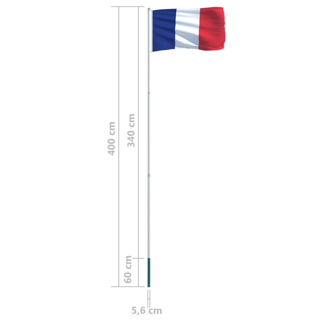 vidaXL Fransk flagg og stang aluminium 4 m