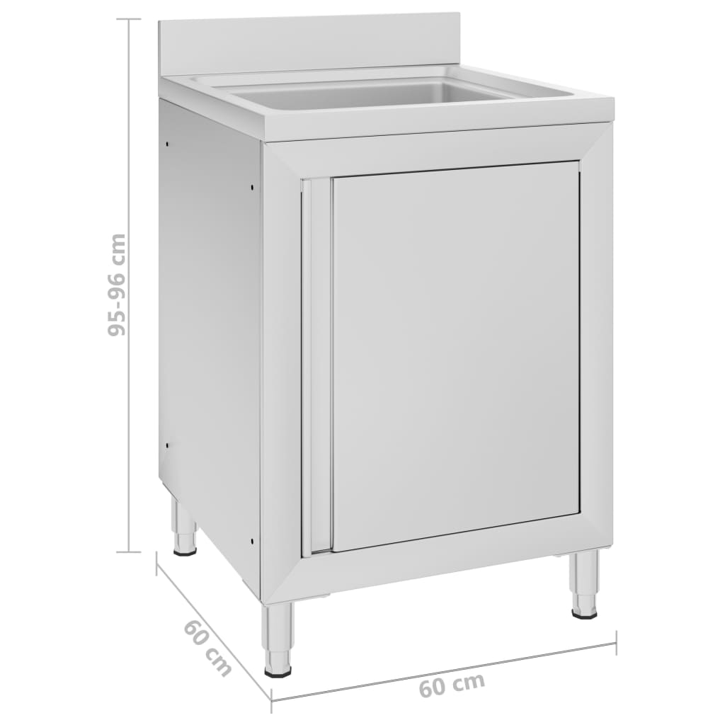 vidaXL Kommersielt skap for kjøkkenvask 60x60x96 cm rustfritt stål
