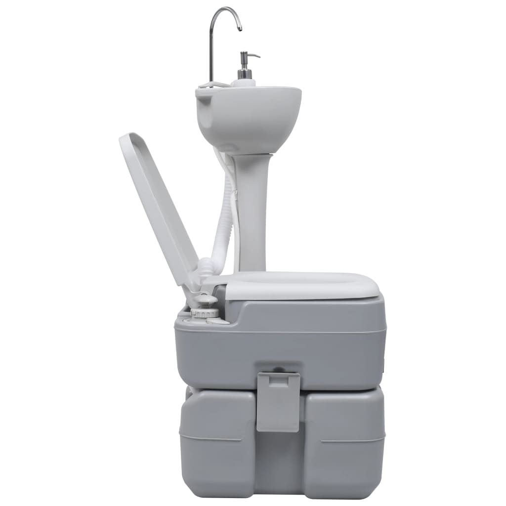vidaXL Bærbart campingsett toalett og håndvask grå