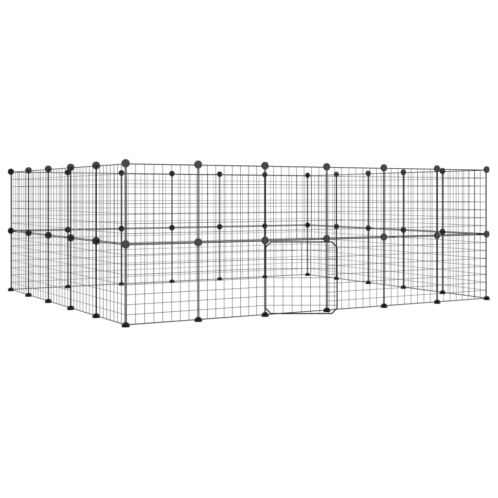 vidaXL Dyrebur 44 paneler med dør svart 35x35 cm stål
