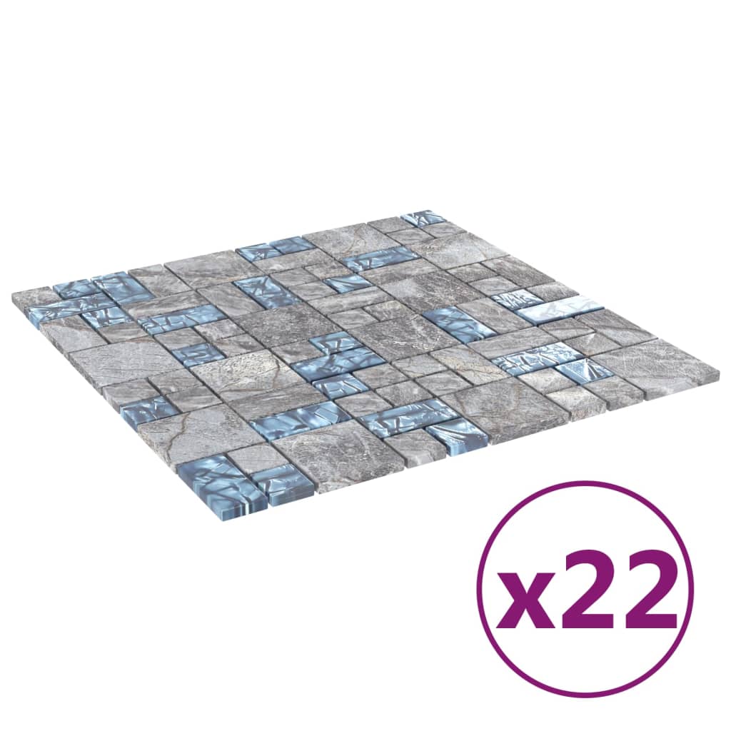 vidaXL Mosaikkfliser 22 stk grå og blå 30x30 cm glass