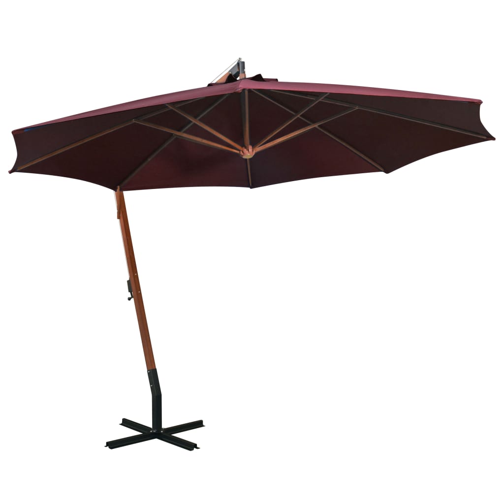 vidaXL Hengende parasoll med stolpe vinrød 3,5x2,9 m heltre gran
