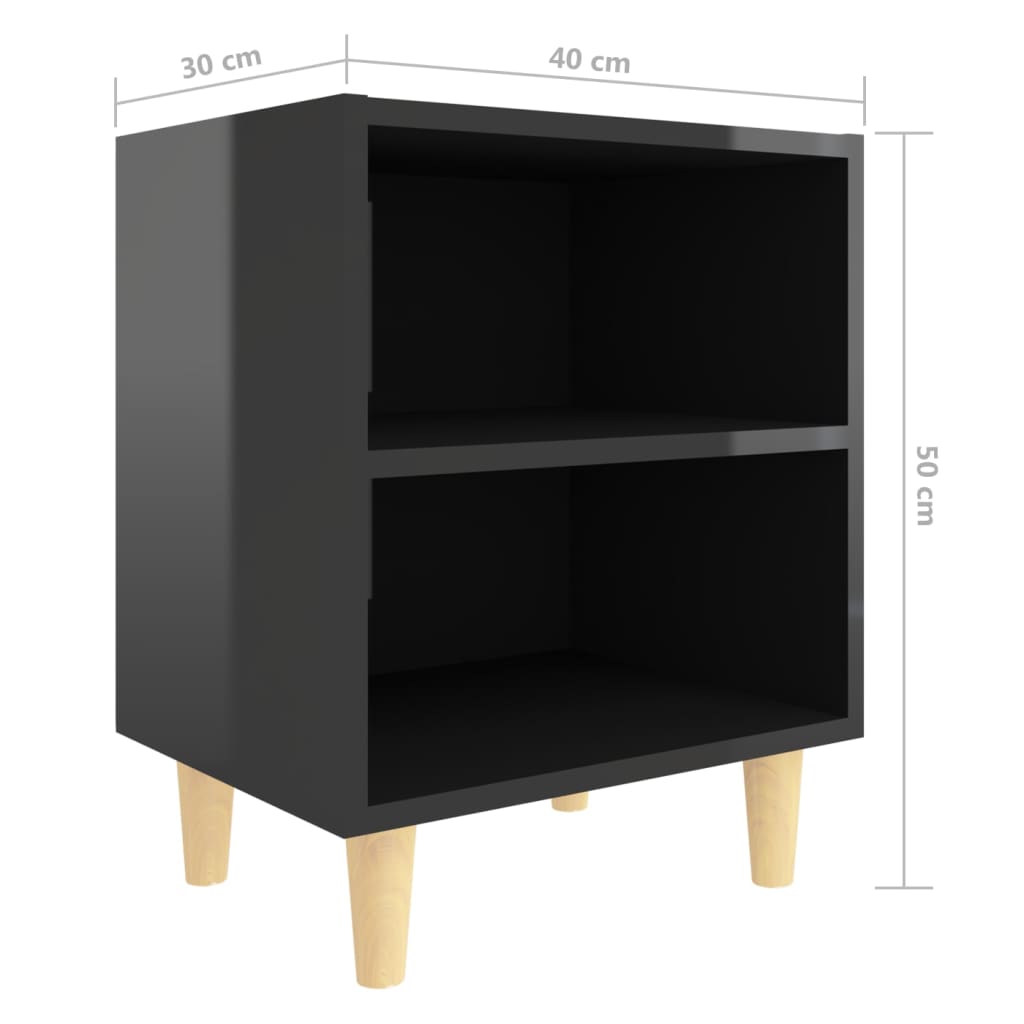 vidaXL Nattbord med ben i heltre 2 stk høyglans svart 40x30x50 cm