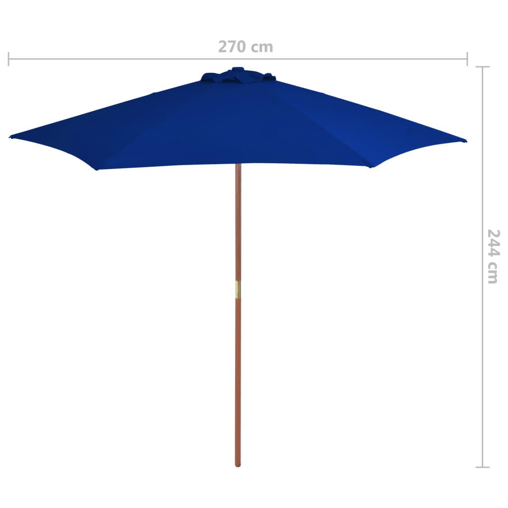 vidaXL Parasoll med trestang blå 270 cm