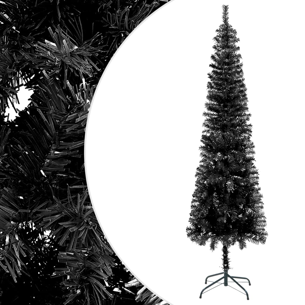 vidaXL Slankt juletre med LED og kulesett svart 150 cm