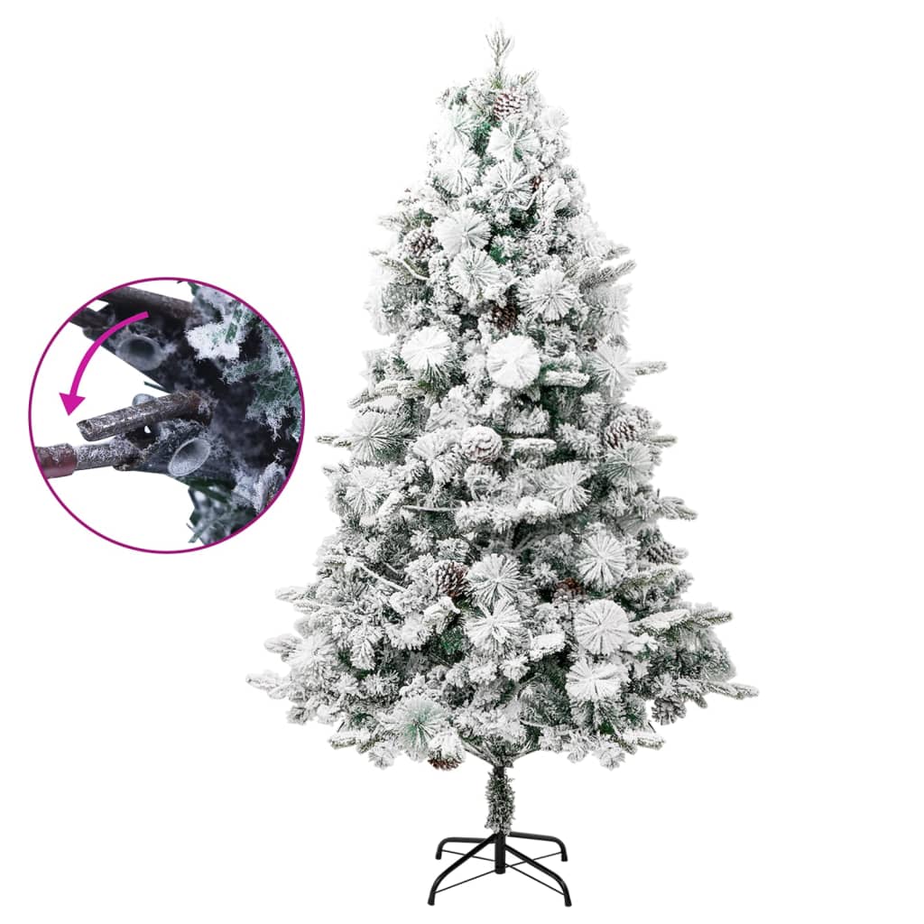 vidaXL Kunstig LED-juletre med flokket snø og kongler 225 cm PVC og PE
