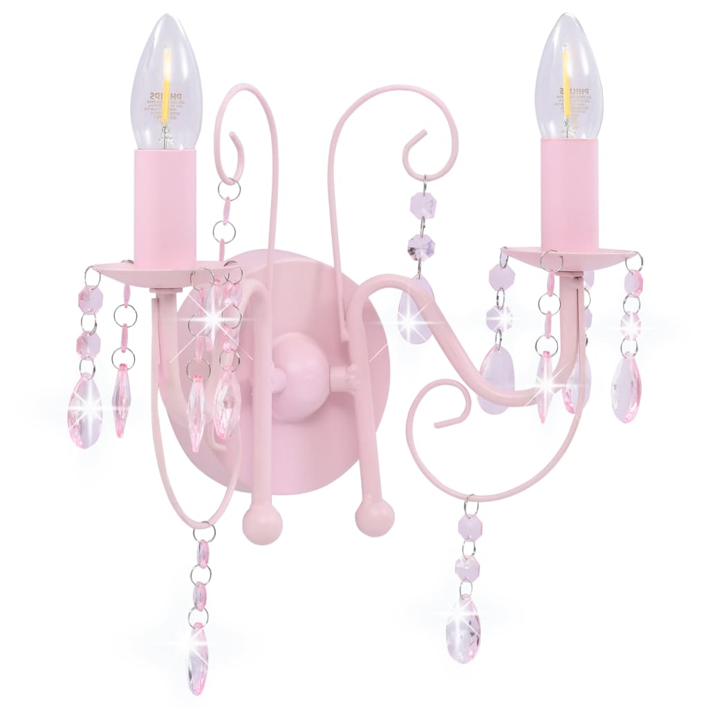 vidaXL Vegglampe med perler rosa 2 x E14 lyspærer