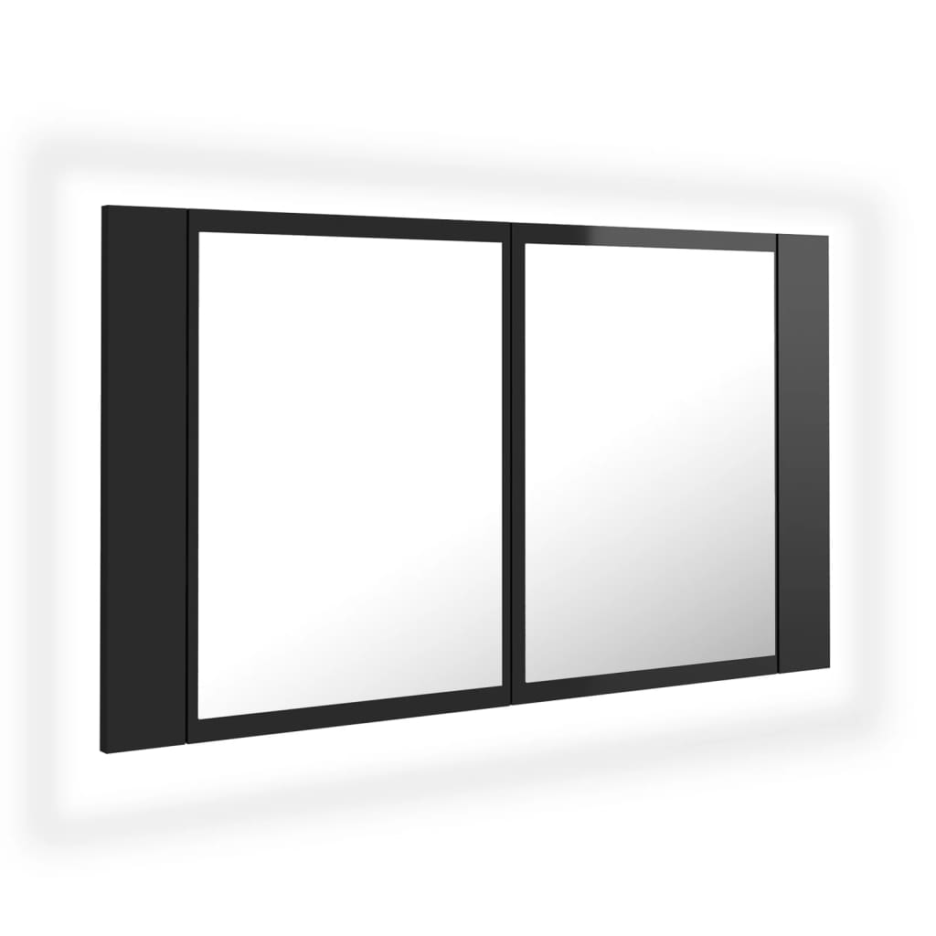 vidaXL LED-speilskap til baderom høyglans svart 80x12x45 cm akryl