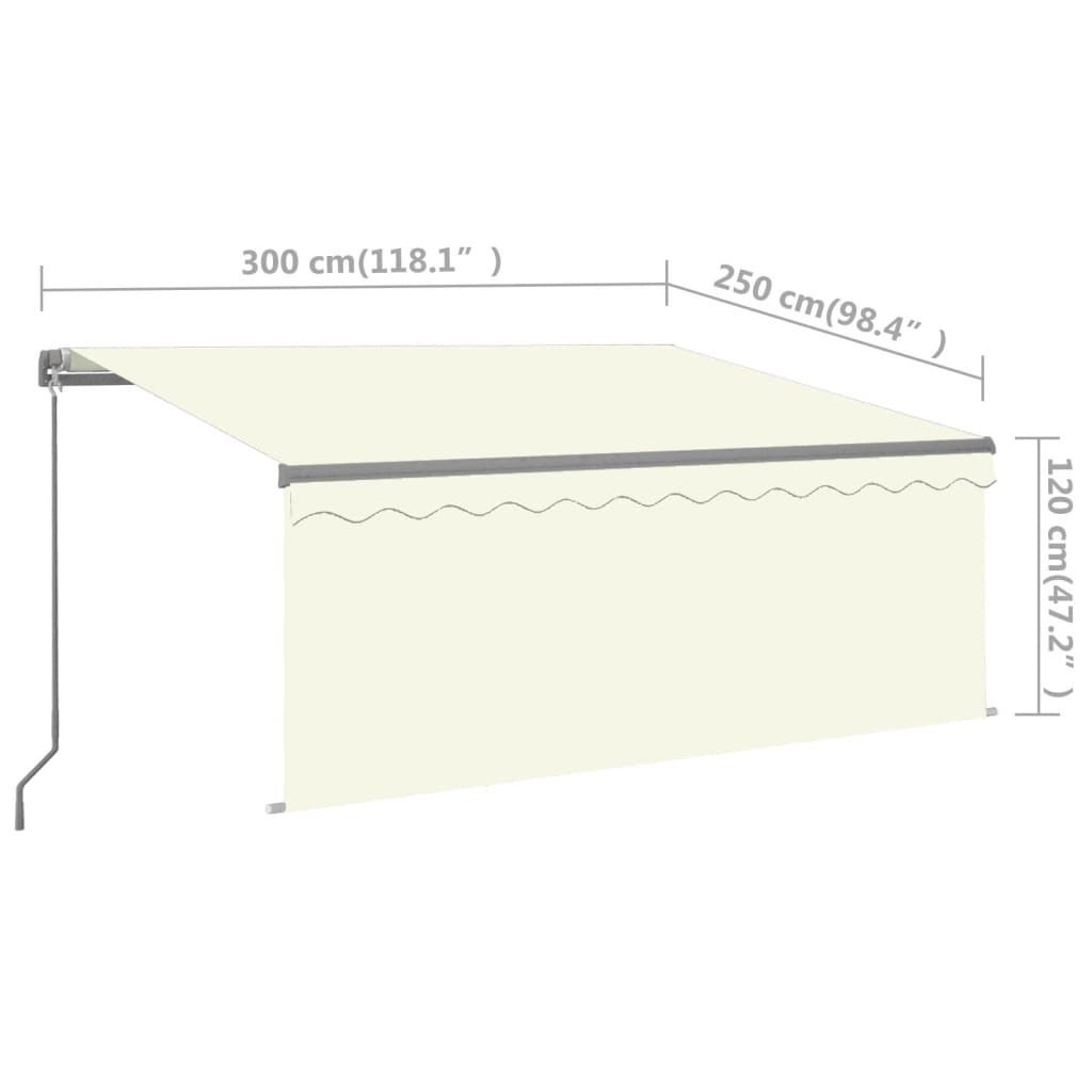 vidaXL Manuell uttrekkbar markise med rullegardin 3x2,5 m kremhvit