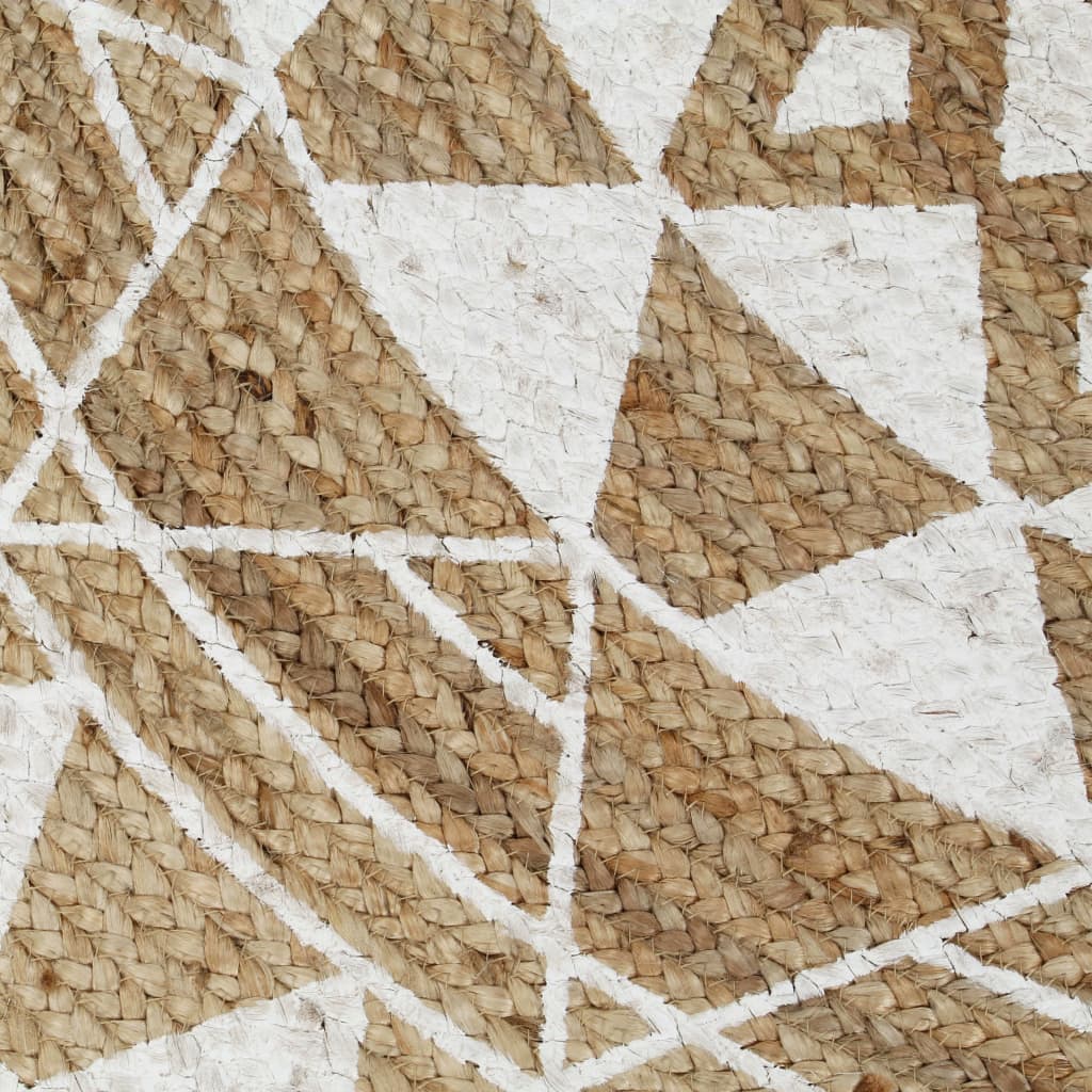 vidaXL Håndlaget juteteppe med hvitt mønster 150 cm