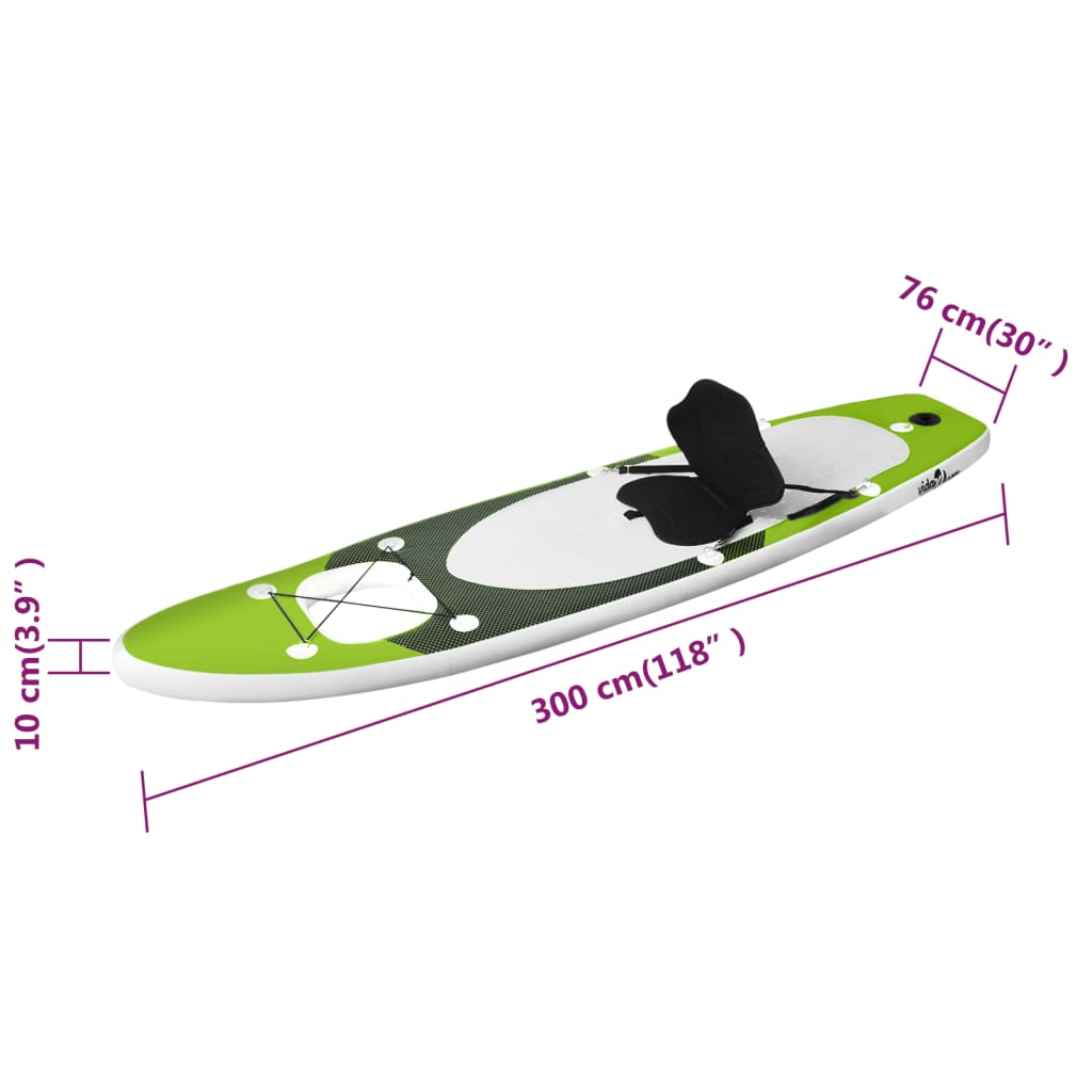 vidaXL Oppblåsbart padlebrettsett grønn 300x76x10 cm