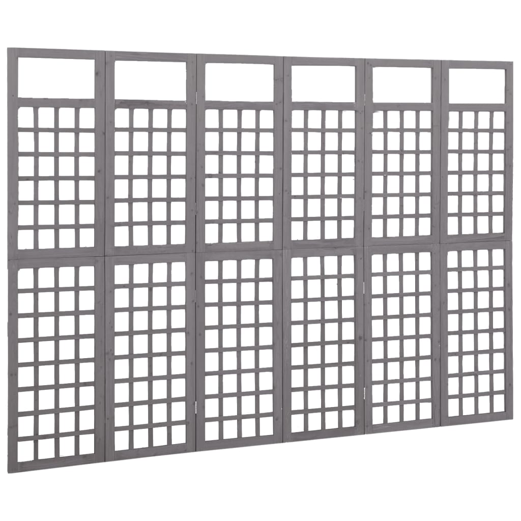 vidaXL Romdeler/espalier 6 paneler heltre gran grå 242,5x180 cm