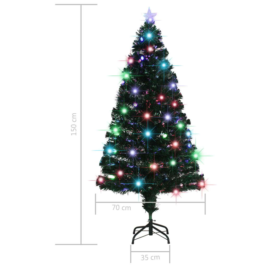 vidaXL Forhåndsbelyst juletre med stativ 150 cm fiberoptikk