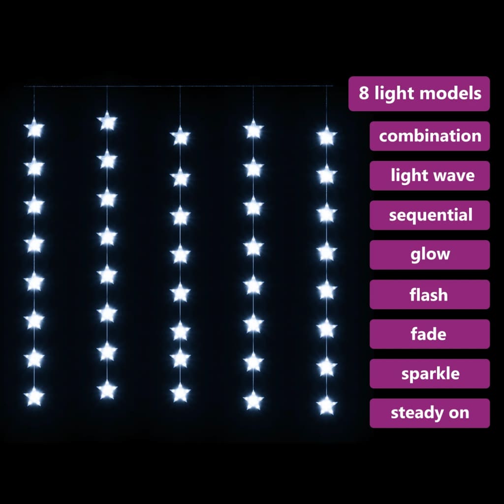 vidaXL Eventyrlysgardin stjerner 200 LED kaldhvit 8 funksjoner