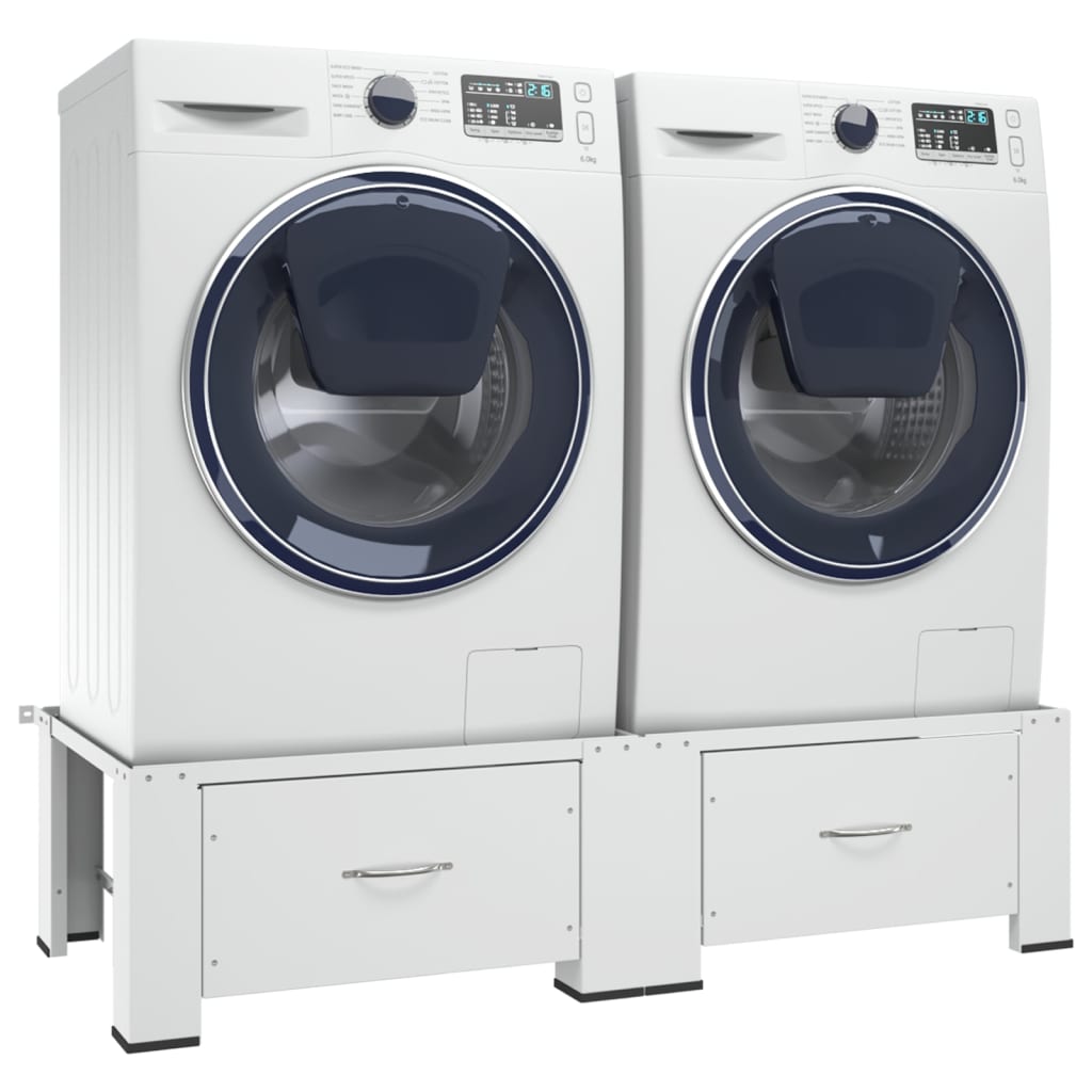 vidaXL Dobbelt stativ til vaskemaskin og tørketrommel med skuffer hvit